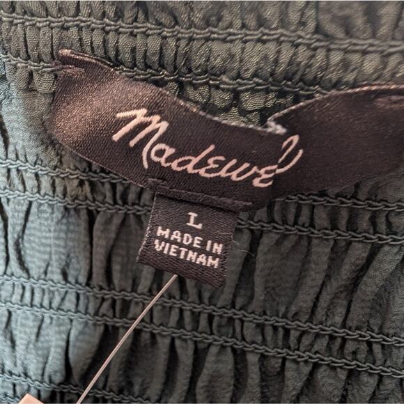 Madewell Green Smocked Square Neck Blouse Long Sleeve Women’s Large NWT - Picture 5 of 10